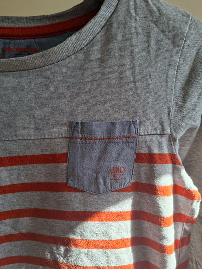 T-shirt rayé gris et orange