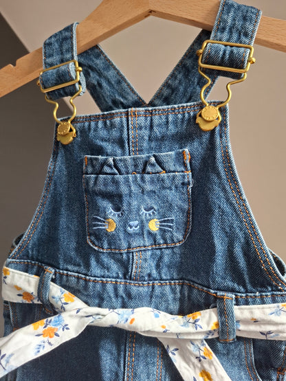 Combi-short en jean chat