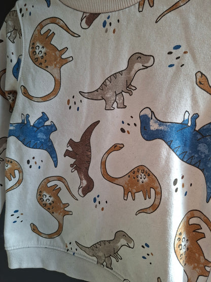 Pull blanc dinosaure